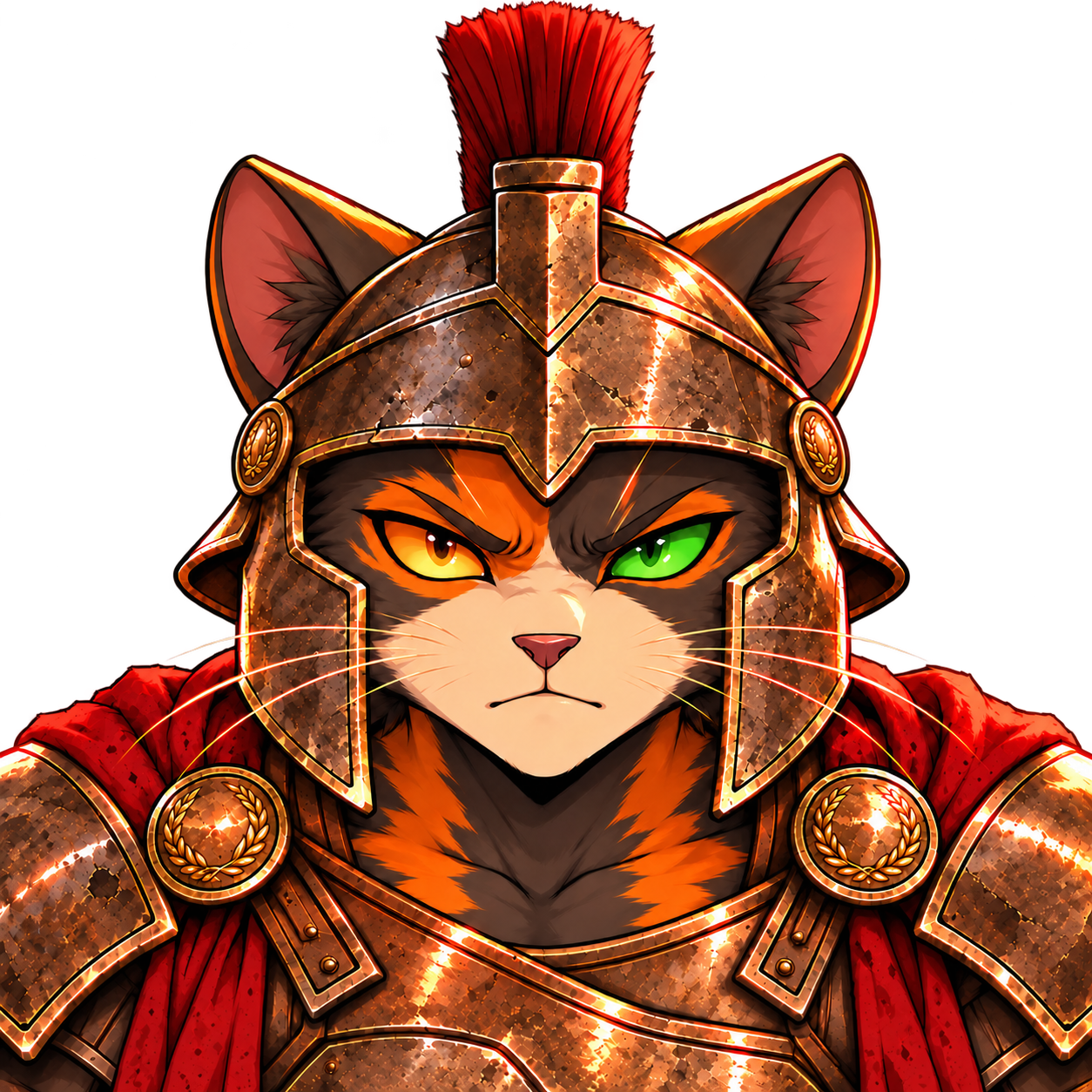 Calico wearing a Roman centurion helmet