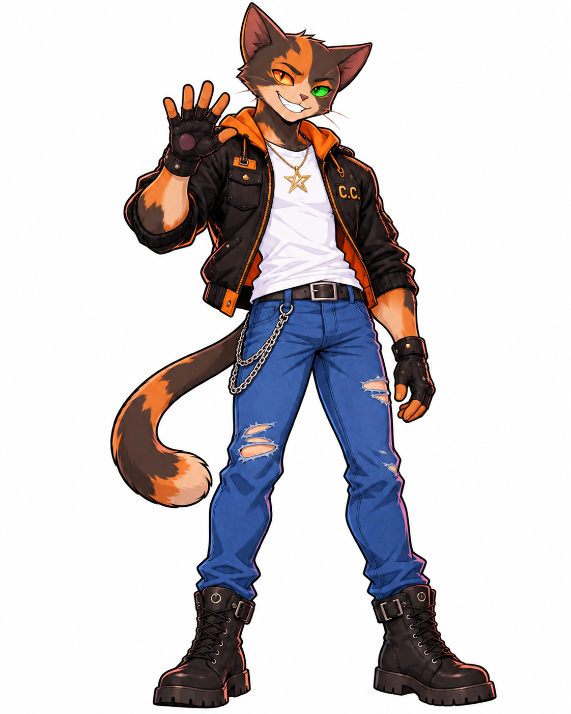Calico in his biker jacket