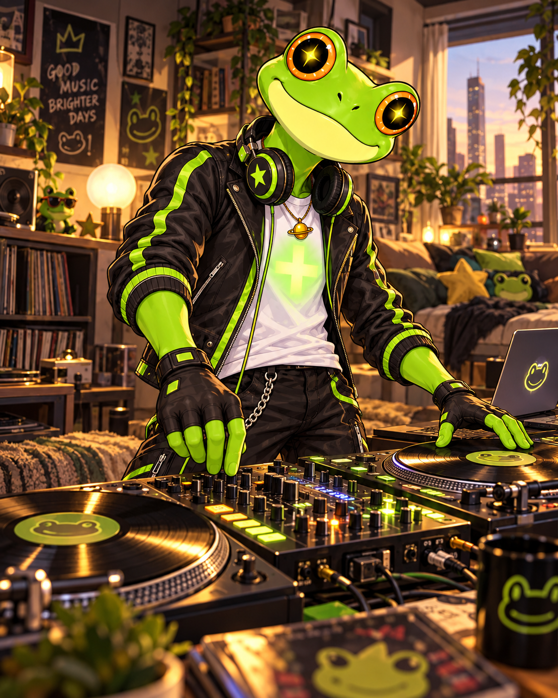 Frogstar practicing as a DJ at home