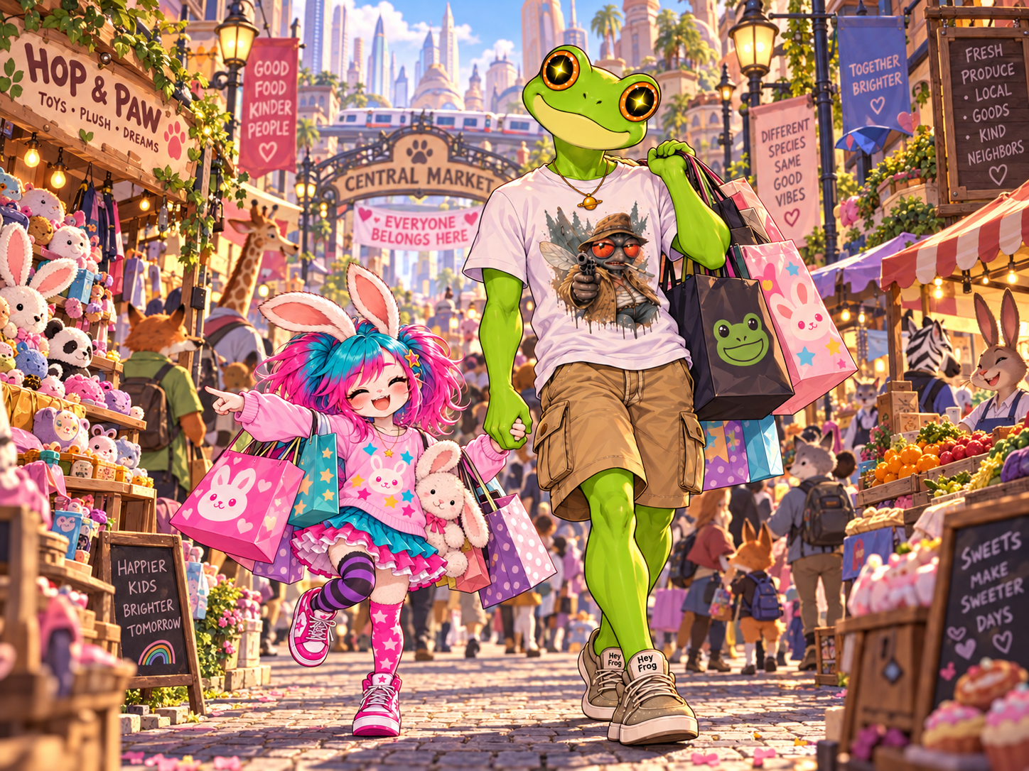 Frogstar treating young K-Star to a market shopping trip