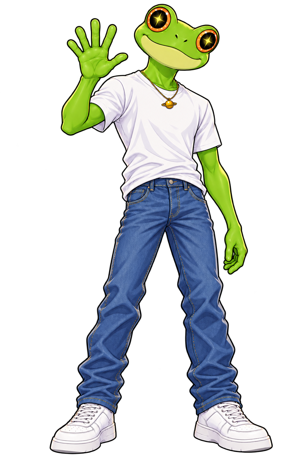 Frogstar smiling and waving