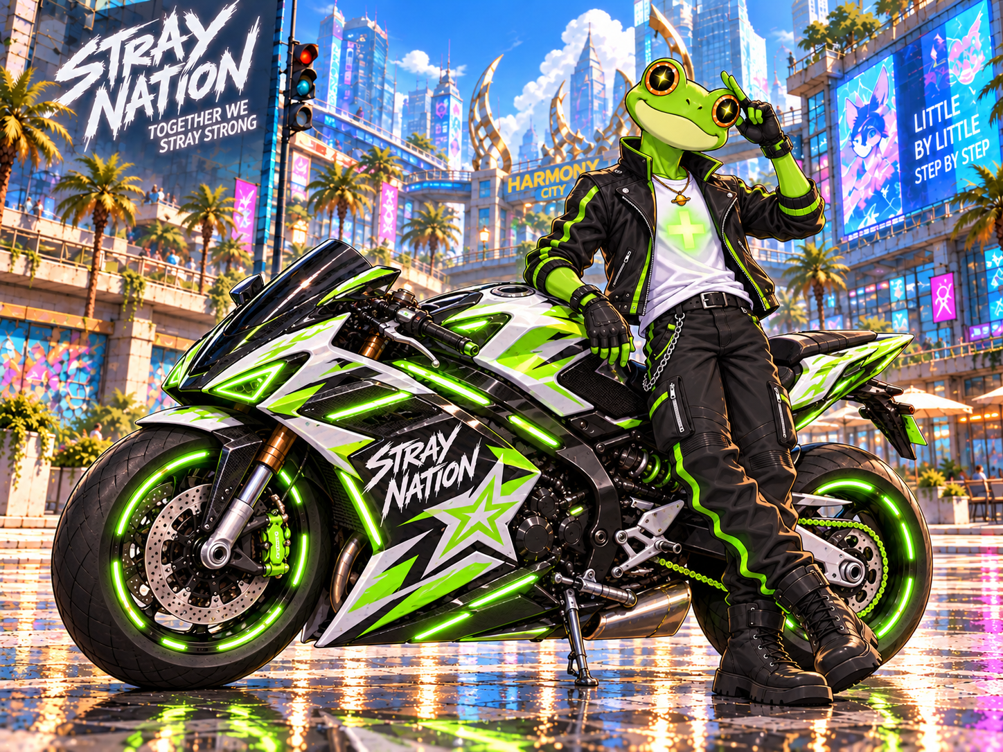 Frogstar posing with his motorcycle