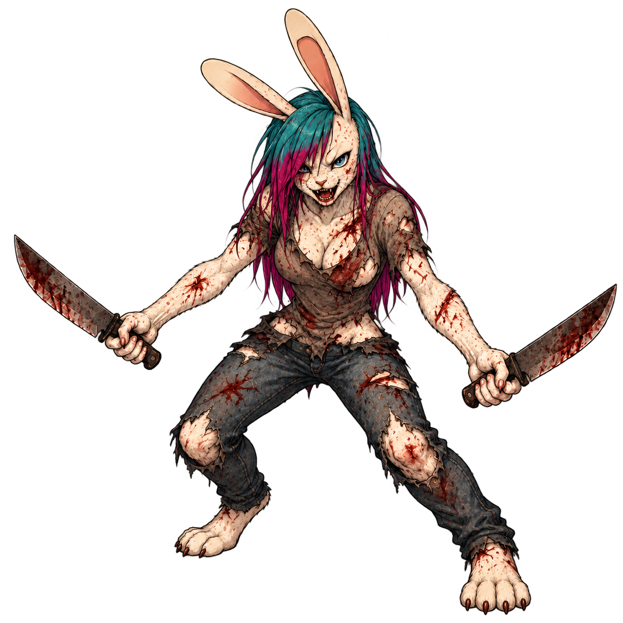 Bunny gladiator with twin knives